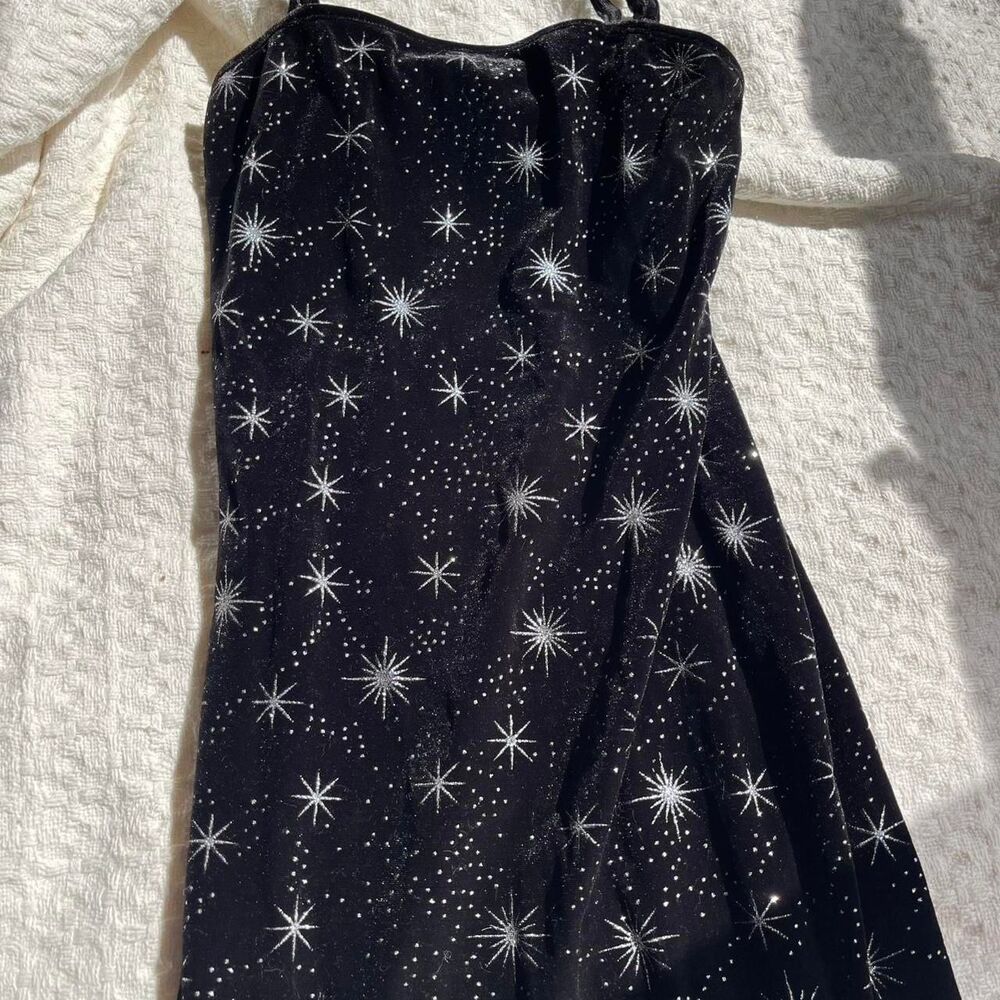 Black Star-Print Velvet Maxi Dress